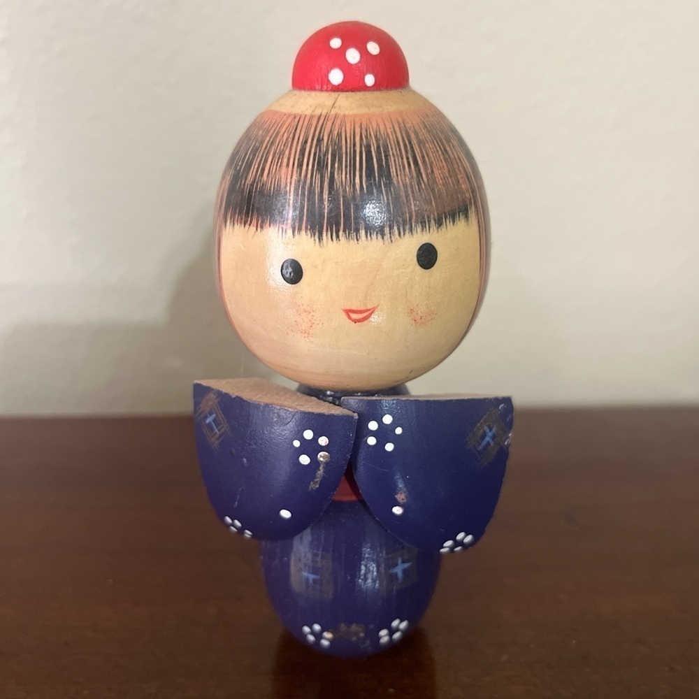 Small Wooden Kokeshi Doll Japanese Girl in Kimono